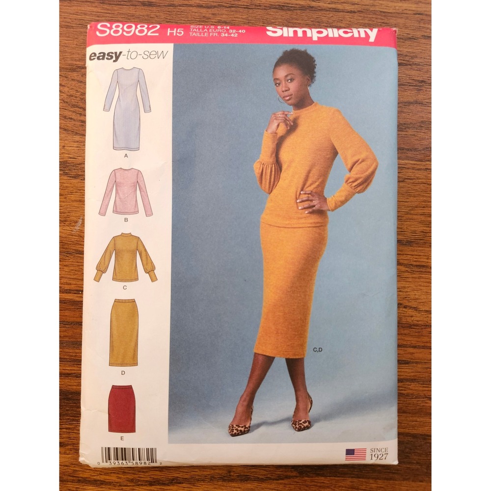 Simplicity S8982 Sewing Pattern Misses Knit Two Piece Dress Top Skirt Size 6-14